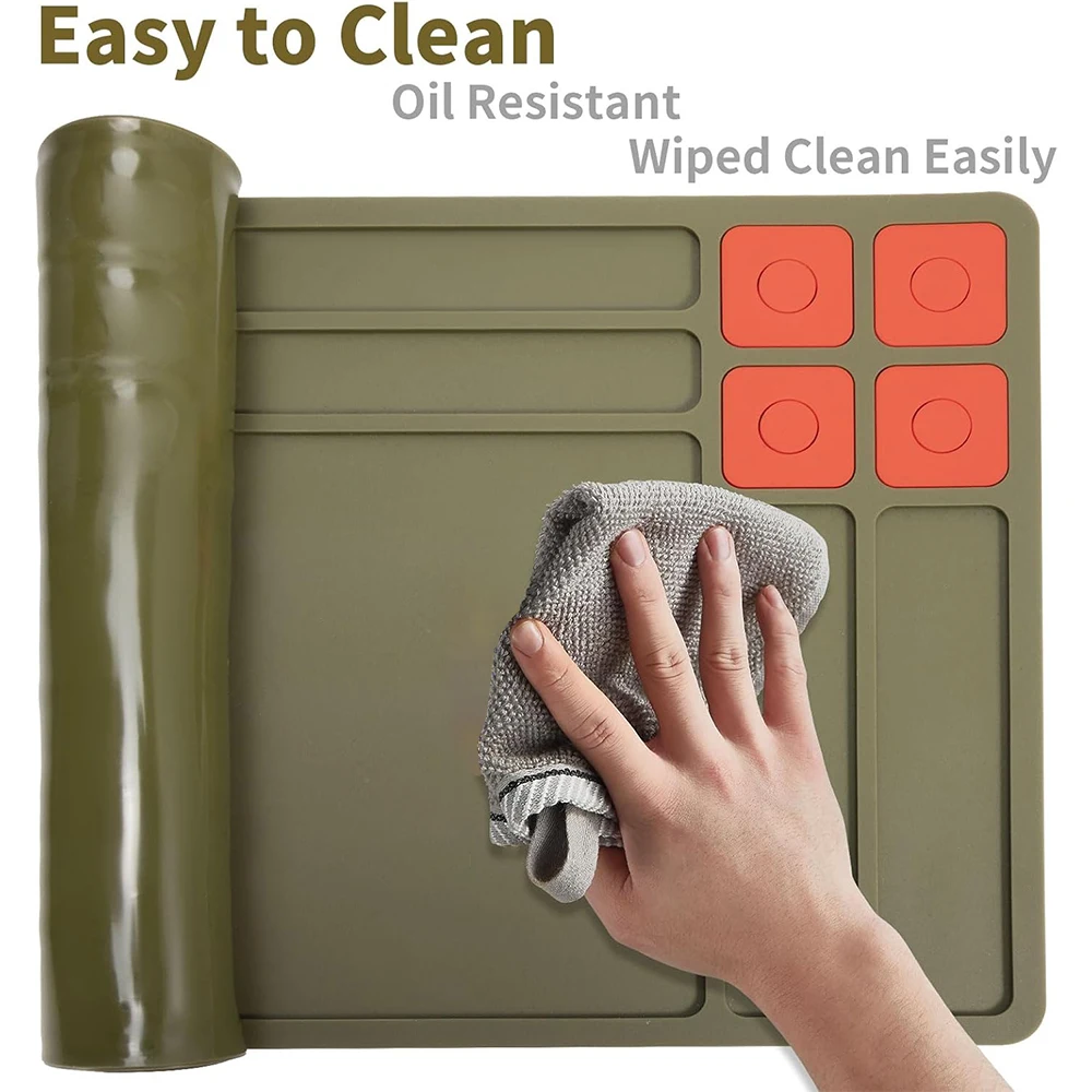 Gun cleaning mat Magnetic Gun Maintenance Repair Pad with Trays for Small Parts Anti-Slip Rubberized Protective Workbench Mat