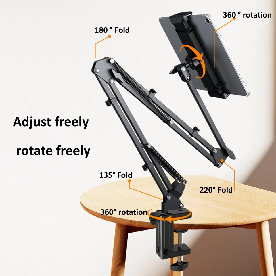 Rotativa Desktop Phone Mount com Braço de Alumínio Suporte para Tablet para Cama Suporte Ipad Xiaomi Lenovo Samsung 360 ° 4.7 12.9 - Imagem 4