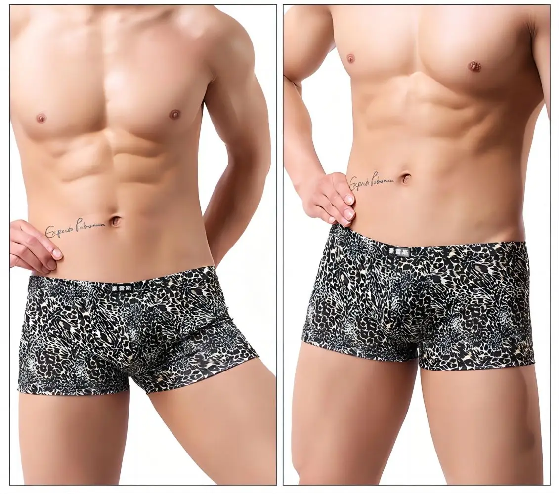 

Men's Sexy Leopard Print Low Waist Boxer Shorts Men's Smooth Sexy Intimate Underwear Male Sissy Elastic Breathable Underwear
