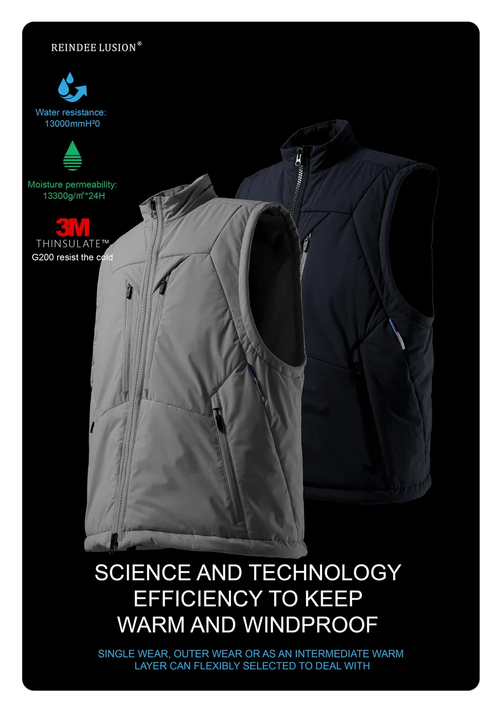 Reindee lusion 23aw standing collar outdoor thinsulate vest padded multiple pockets carrying strap techwear gorpcore