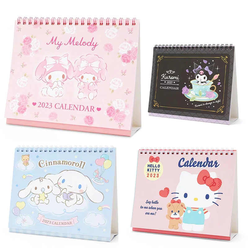 

2023 Kawaii аниме Hellokitty Настольный календарь мультфильм Kuromi Purin маленькие настольные компьютеры календарь расписания офисное общежитие принадл...