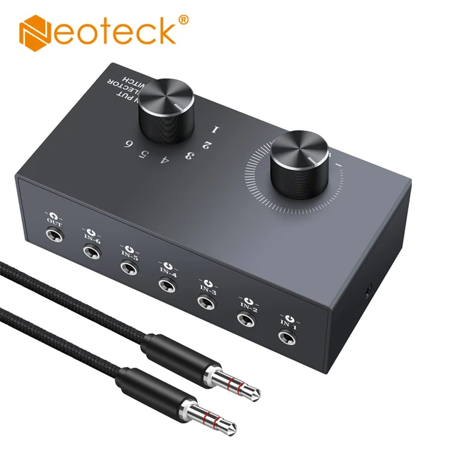  PROZOR 4-Way Stereo L/R Sound Channel Bi-Directional Audio  Switcher, 2 in 4 Out or 4 in 2 Out Audio Switch Splitter with Off Button  and No External Power Required for DVD