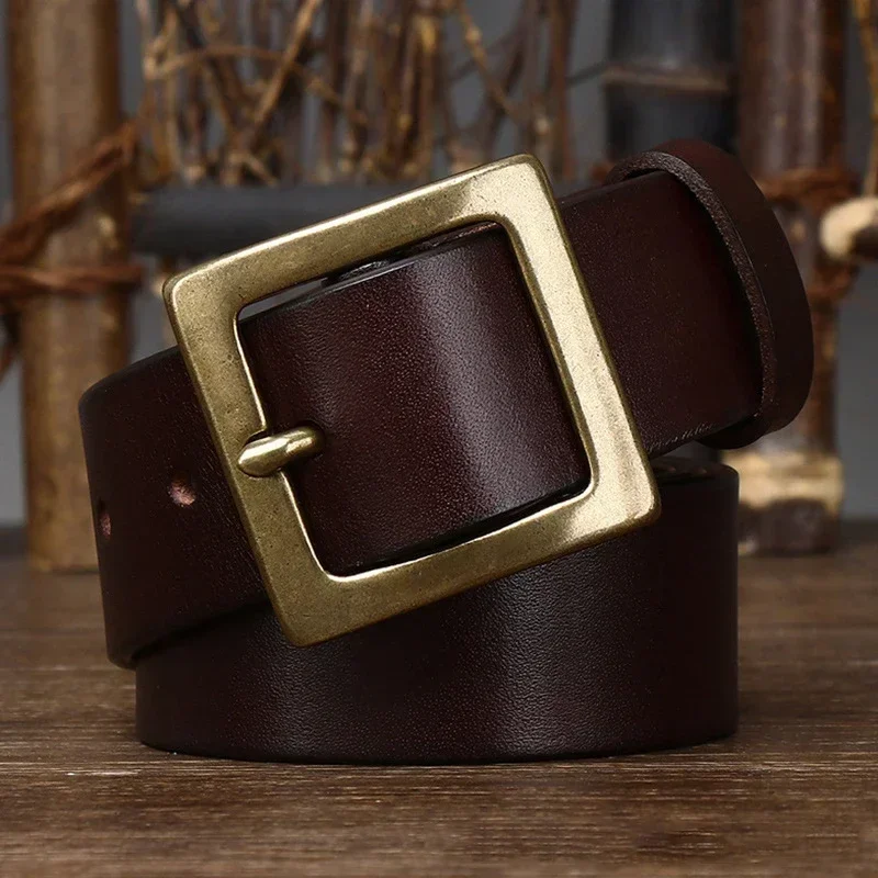 3,8 CM Männer Hohe Qualität Echtes Leder Gürtel Luxus Designer Messing Kupfer Schnalle Gürtel Reinem Rindsleder Strap Männlichen Jeans für Mann