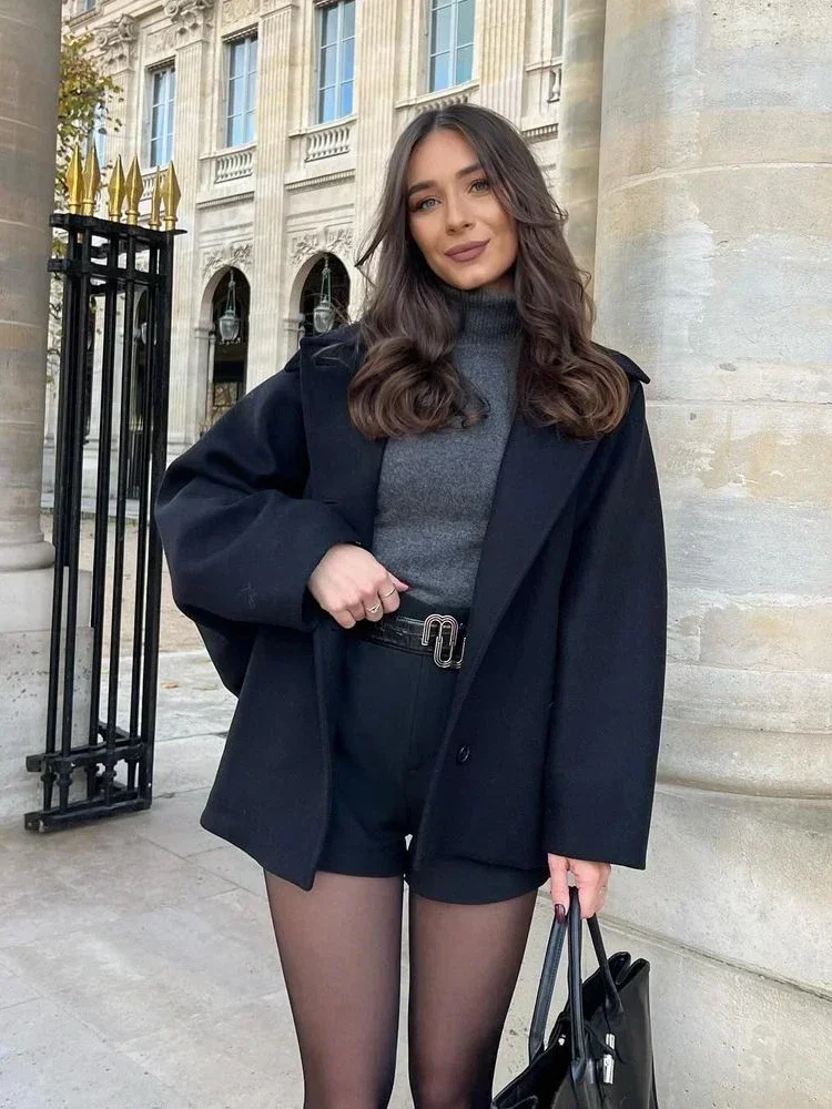 Fashion Lapel Woolen Jacket For Women 2024 Spring Single Breasted Long Sleeve Coats Female Elegant Oversized Chic Street Outwear 3
