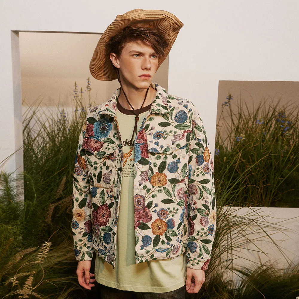 

Vintage Streetwear Multi Color Floral Graphic Print Jackets for Men New Fashion Lapel Button Oversized Jacket Tops Men and Women