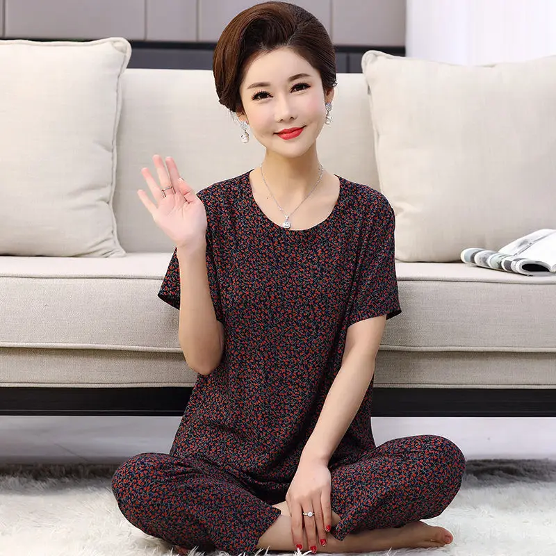 Cotton Sleepwear Women Summer Short Sleeve Pajamas Sets Loose Homewear Loungewear Shorts Nightwear Korean Casual Sportswear