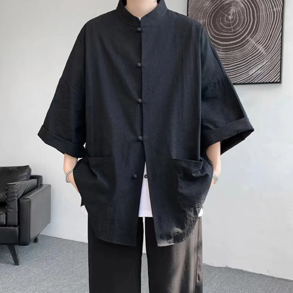 Asia & Pacific Islands Clothing Summer Breathable Japanese Style Men Haori Cotton Linen 3/4 Short Sleeve Kimono Men for japanese kimono,japanese kimono cardigan,japanese kimono shirt