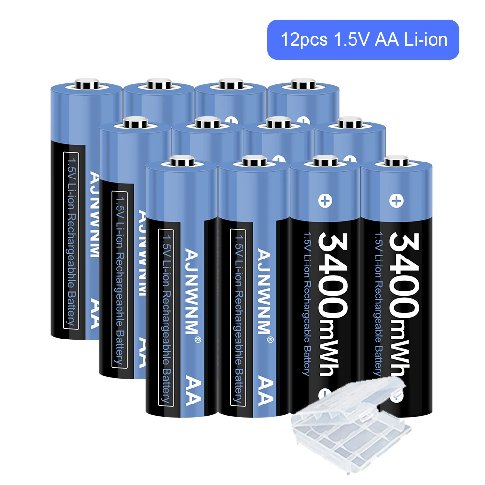 Ajnwnm 1.5V Aa Lithium Ion Oplaadbare Batterij 3400mWh Batterij Aa 1.5V Voor Klok Speelgoed