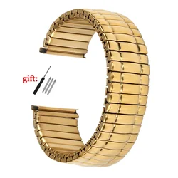 Gold Stainless Steel Stretch Expansion Watch Band - Elastic Metal Wristband Accessory - 16mm (Gold)