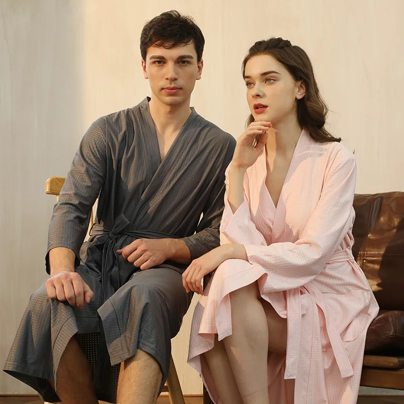 Solid Color Women Bathrobe Quick Drying Absorbent Hotel Bathrobe Microfiber Soft Couple Bathing Towel Waffle Pajamas Men Clothes
