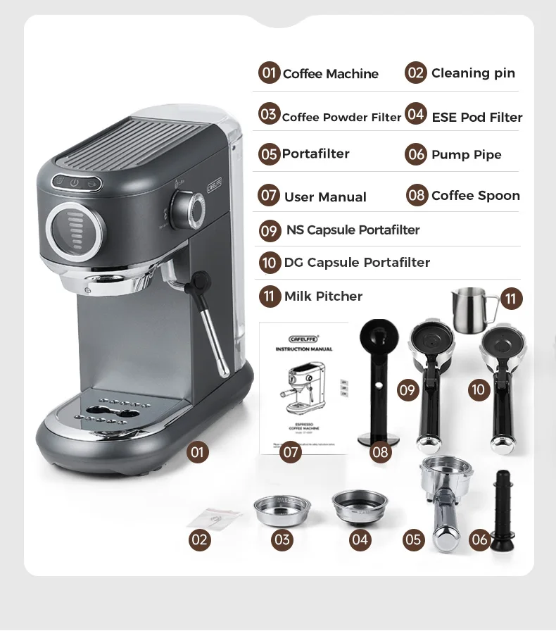 Cafelffe  4-in-1 Coffee Maker Hot/Cold Dolce gusto nespresso machine ESE Pod Ground Cappuccino Espresso Coffee Machine cafetera 6