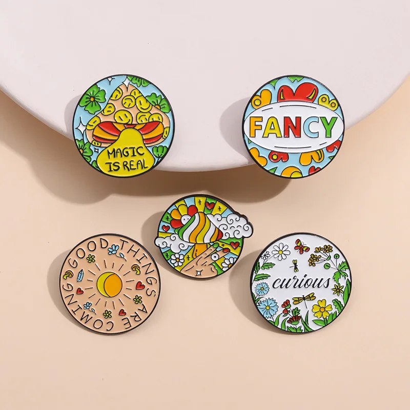 

Mushrooms Enamel Pins Custom Magic Is Real Good Things Are Coming Brooches Lapel Badges Plant Jewelry Gift for Kids Friends