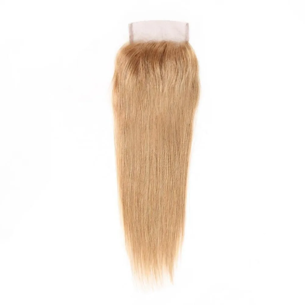 #27 Honey Blonde Straight Human Hair Lace Closure 4x4 Lace Part Brazilian Virgin Hair 10-18 Inch Full End