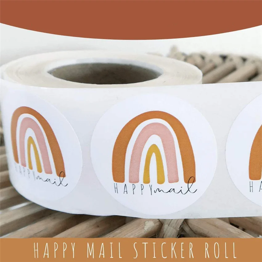 Happy Mail Rainbow Sticker for Boxes Mailers Envelope Sealing Labels Round Small business shipping Scrapbooking Sticker 1.5 inch