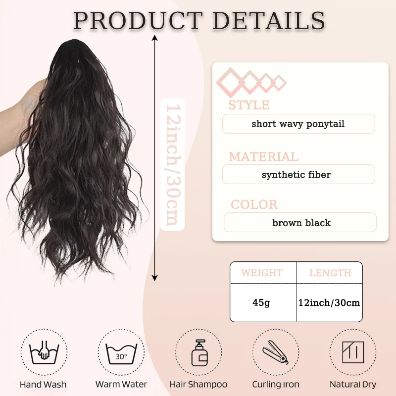LUPU Hair Ponytail Wig Syntehtic Extension Fake Hair Wavy Curly Ponytail with Crab Hair Clip for Women Christmas Party Daily Use