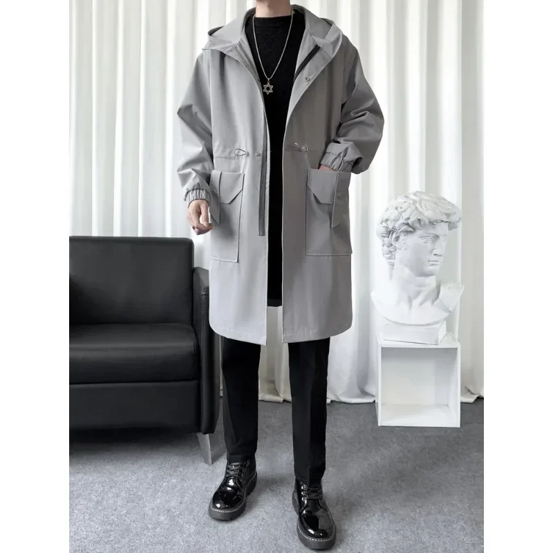 Autumn New Windbreaker Men's Coats Medium Long Assault Jacket Windproof and Warm Hooded Windbreaker Techwear Coat