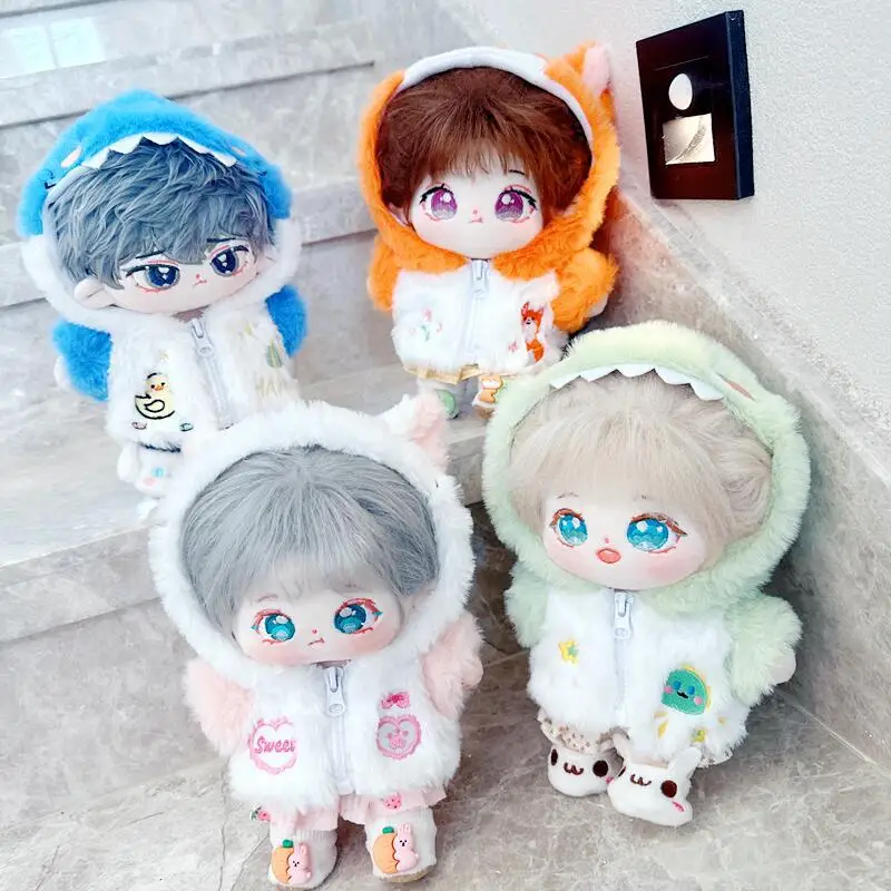 

20cm Plush Doll Clothes Mini Kpop Idol Animal Hoodies Kawaii Dinosaur Rabbit Bear Fox with Tails Outfit Children Gifts Toys