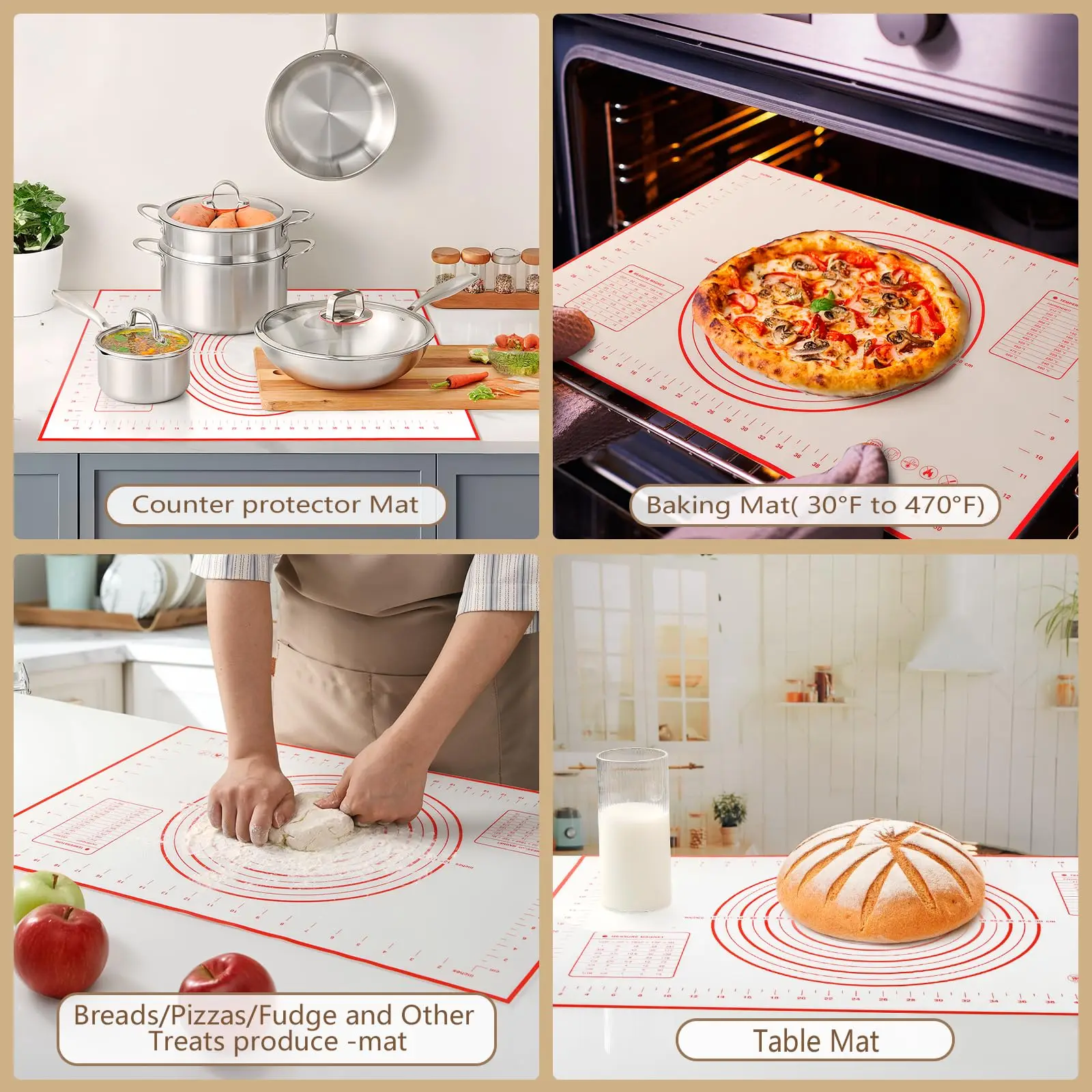 Oversize 80/70/60cm Silicone Baking Mat Rolling Kneading Pad Pastry Tools Crepes Pizza Dough Non-Stick Silicone Mat For Kitchen
