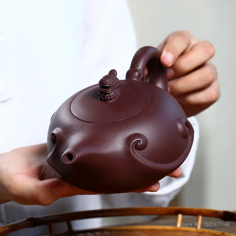 Handmade Chinese Kongfu Tea Pots, Mud Ball Hole, Raw Ore Aged Purple Mud Purple Sand Xishi Yixing Purply Clay Teapot, 420ml, 1Pc
