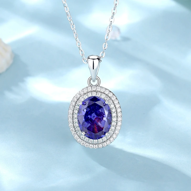 Elegant Colorful Jewelry S925 Silver Necklace Women Classic Egg Shaped Pendant Tanzanite Purple Gemstone Romantic Proposal Gift