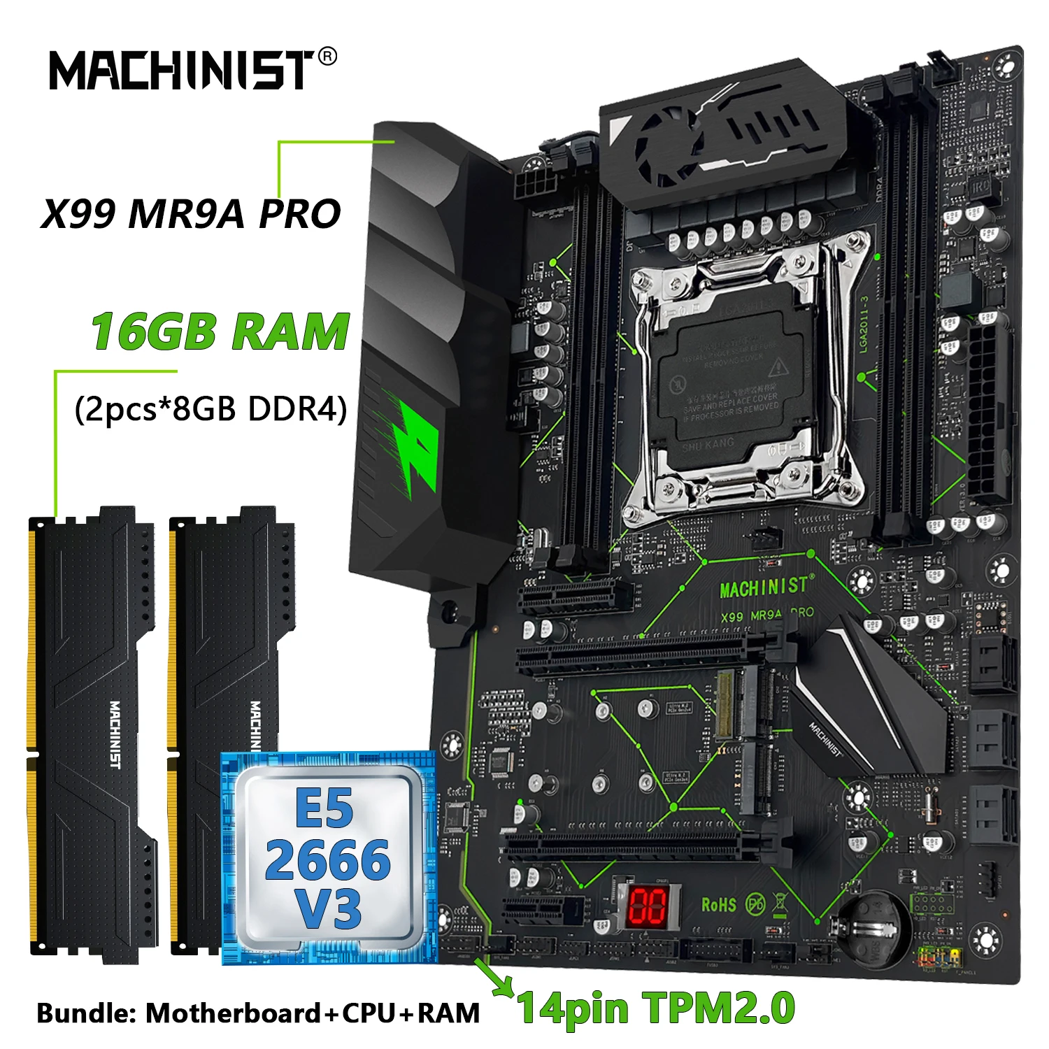 MACHINIST X99 TPM2.0 Motherboard Optional Xeon E5 2666 V3 CPU And