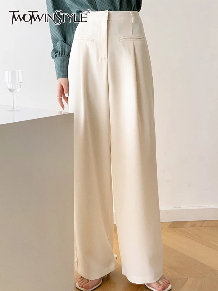 

TWOTWINSTYLE Casual Solid Wide Leg Pants For Women High Waist Minimalist Loose Trousers Female Fashion Clothing Style New 2022