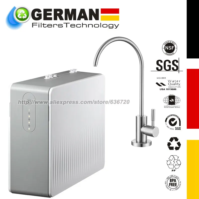 500 GPD, 2:1 บริสุทธิ์ต่อการระบายน้ํา, ระบบ Reverse Osmosis, ระบบกรองน้ํา Tankless RO, ระบบ Reverse Osmosis 7 ขั้นตอนสําหรับครอบครัว 1