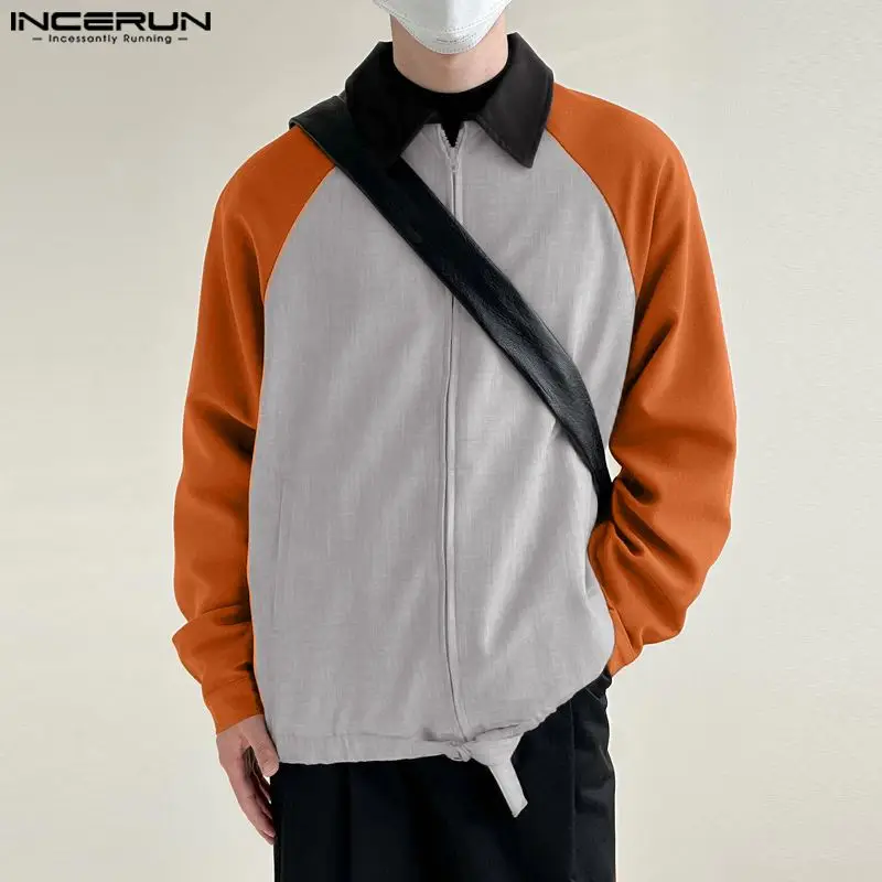 

INCERUN Tops 2023 Korean Style Handsome Mens Patchwork Color Contrast Raglan Sleeve Jackets Leisure Hot Sale Jackets Coats S-5XL