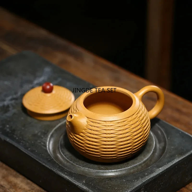 280ml Yixing purple clay teapot original ore gold section mud handmade bamboo woven Xishi teapot