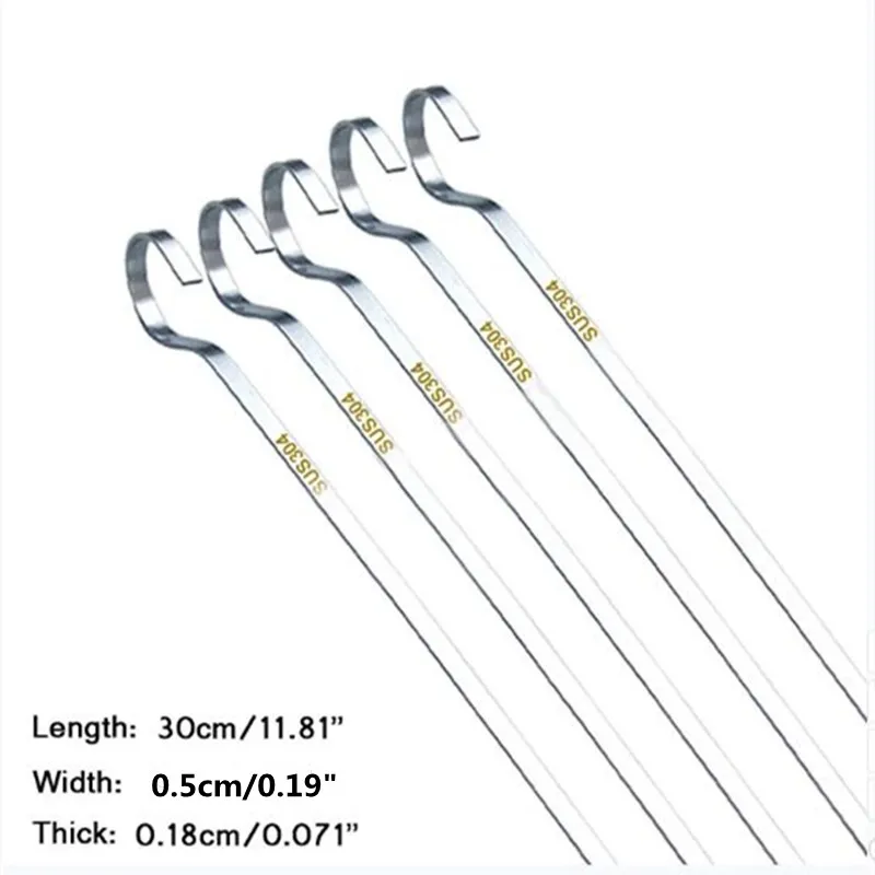 30cm/11.81" Resuable Stainless Steel Barbecue Skewers BBQ Needle Grill Shish Kabob Sticks Flat Meat Tools BBQ Forks Accessories