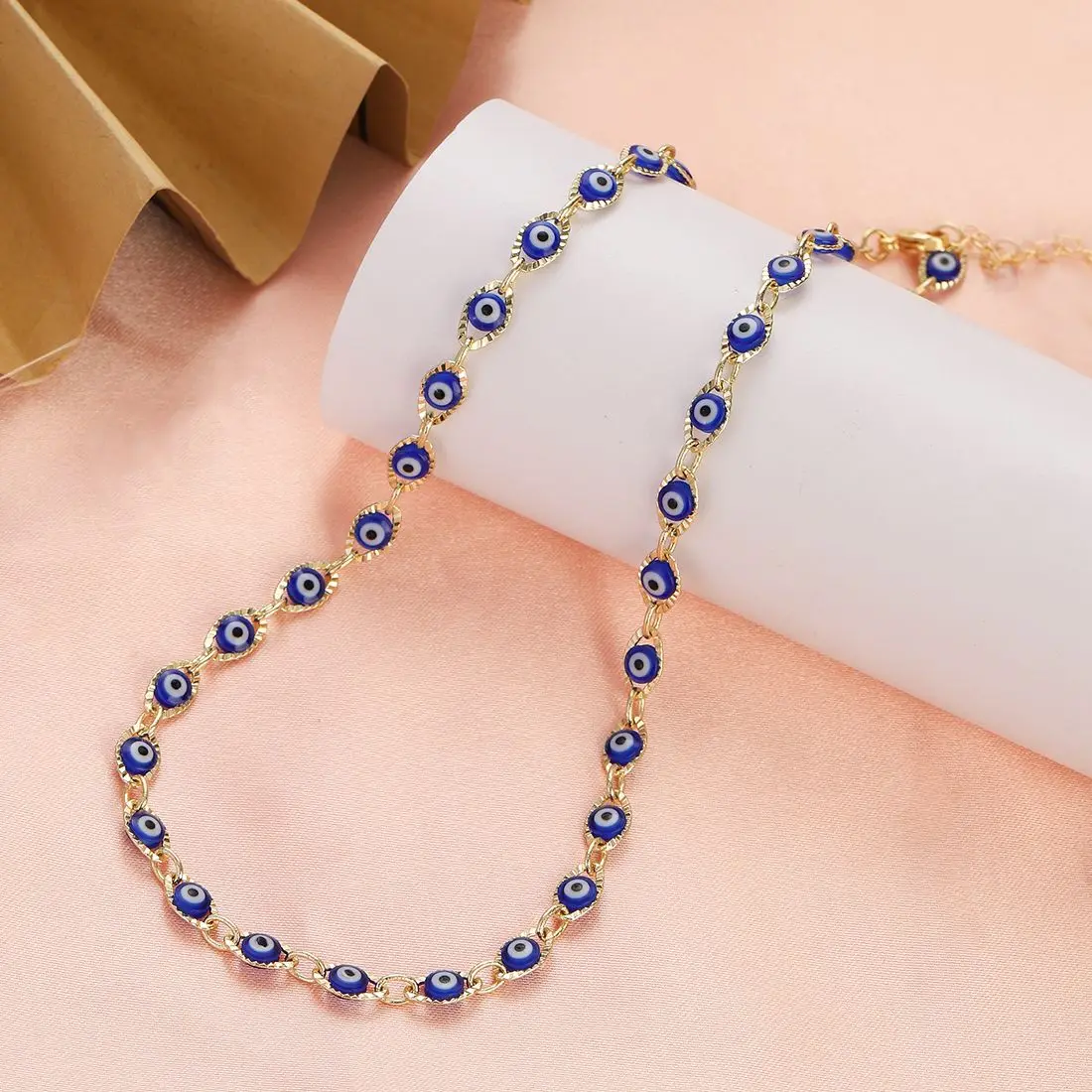 2023 Women's Blue Turkish Evil Eyes Necklace for Women Fashion Gold Color Stainless Steel Necklaces Enamel Bead Jewelry Gift