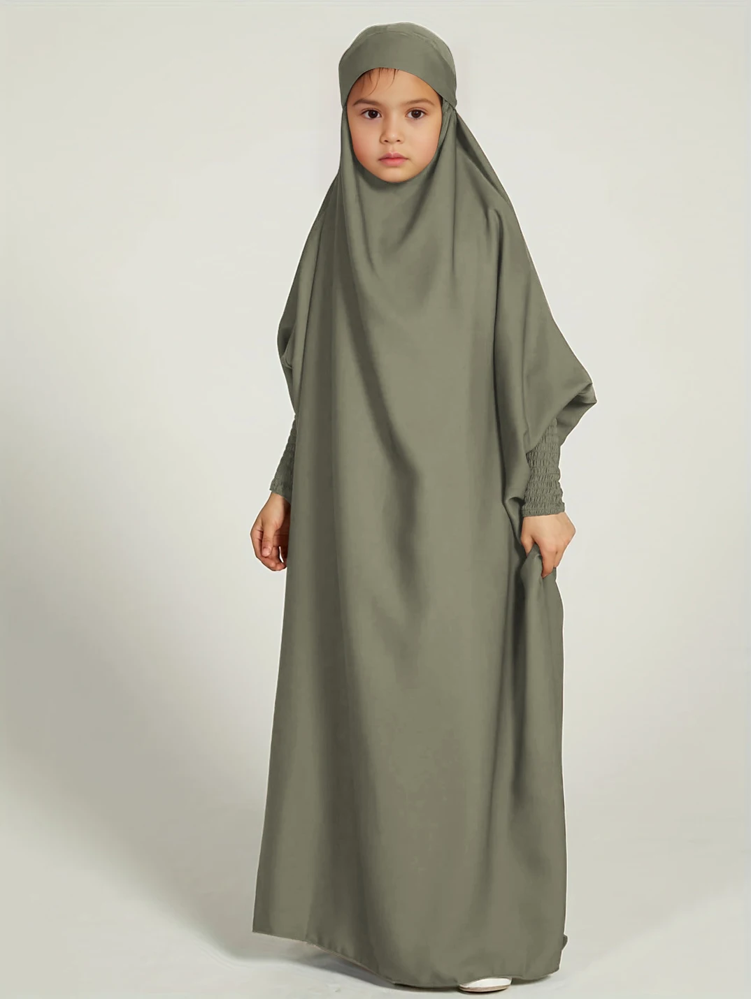 Ramadan  Muslim kids Girls Abaya Solid Long Kaftan Robe Dress Kids Clothes For Gift