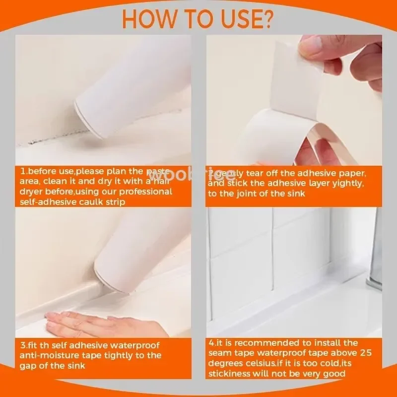 Sealing Waterproof Tape Bathroom and Kitchen Border Anti-mildew Caulking Sealed Isolate Sticker