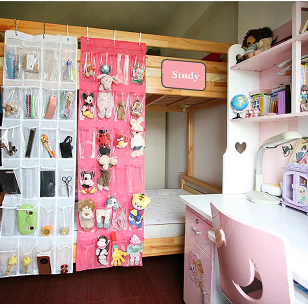 24 Pockets Crystal Clear Over The Door Hanging Shoe Organizer PVC products finishing bag,Simple Household 4