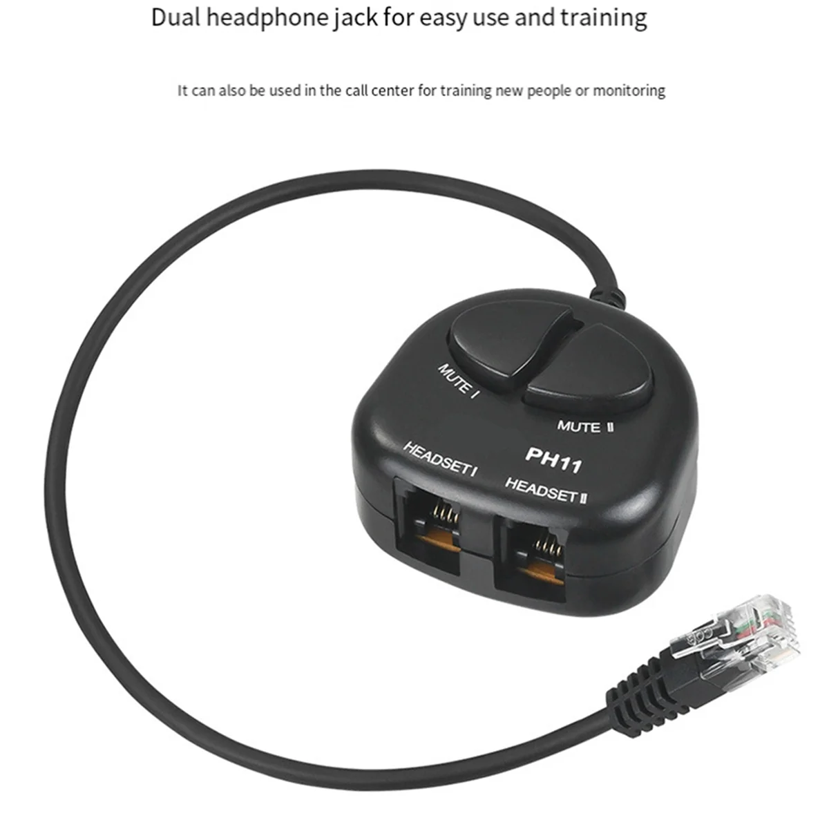 TWO Mute Switch Training Adapter Dual RJ9 Sockets to RJ9 Headset Male Plug for Call Center Headset Training Adapter 4P4C