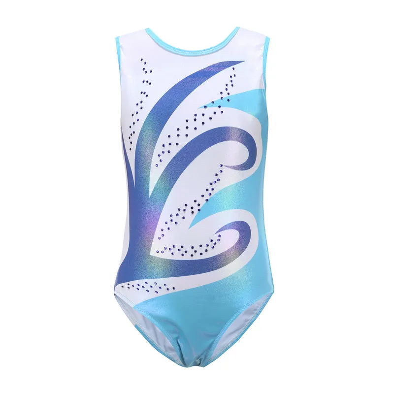 Full Size Kids Girls Children Sleeveless Tank Rhinestones Rhythmic Gymnastics Ballet Leotard Dance Leotard Girls Dance Costumes