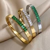 Gorgeous Green Zircon Stainless Steel Bracelet Geometric Thin Bangle for Women Wedding Birthday Party Waterproof Cuff Jewelry 1