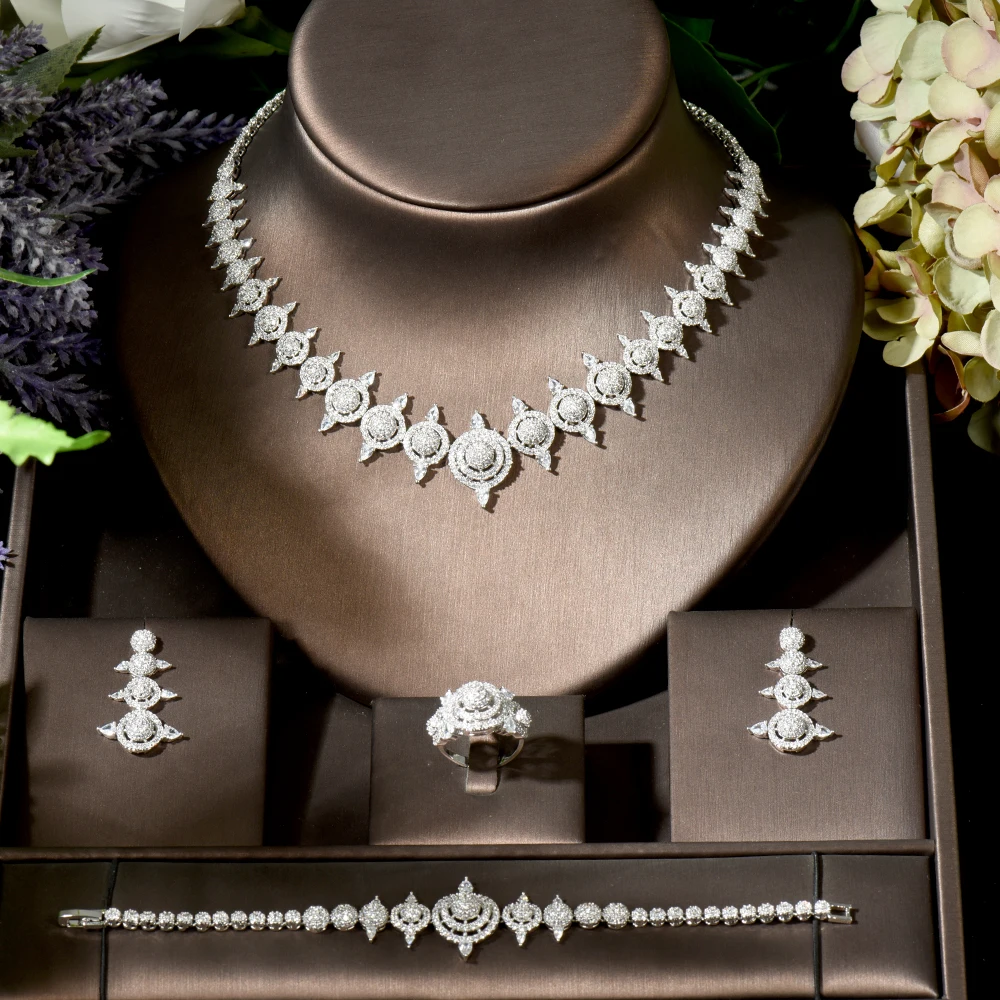 

Fashion Micro Paved Cubic Zirconia Jewelry White Gold Color Pendant Necklace Earring Sets For Women Wedding Accessories N-1818