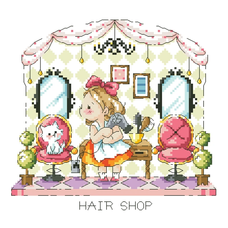 Cross Stitch Kit Girl's Shop 4-2 SODA Series 28ct 18ct 14ct 11ct can be Printed Cloth hand Embroidery Material Pack