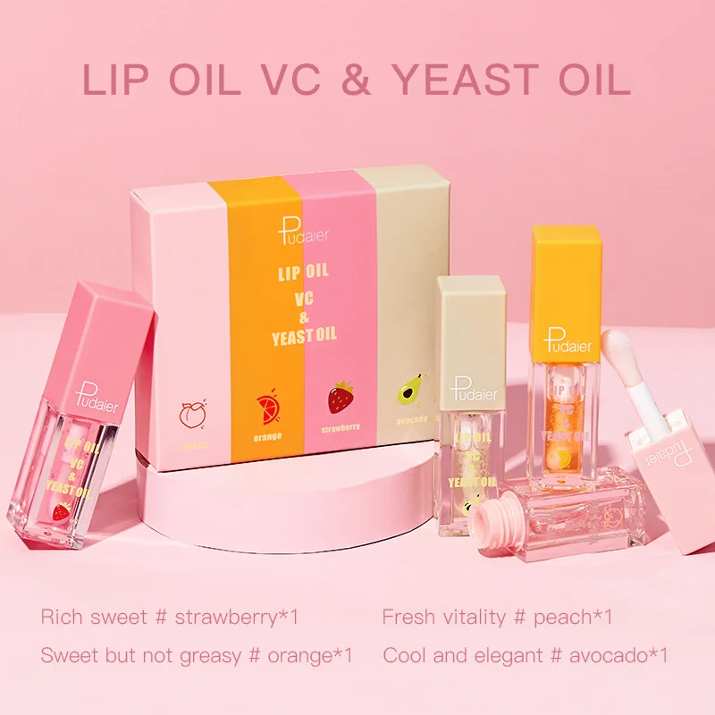 4Pcs/Set Hydrating Lip Glaze Transparent Jelly Lip Plumping Long Lasting Moisturizing Lip Care Make Up Liquid Big Lip Brush 4