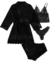 Women Fashion Pajama Print Sexy Lace Trim Faux Silk Satin Pajama Set Gown Skin Friendly Comfort Loungewear Sexy Pajamas - Image 5