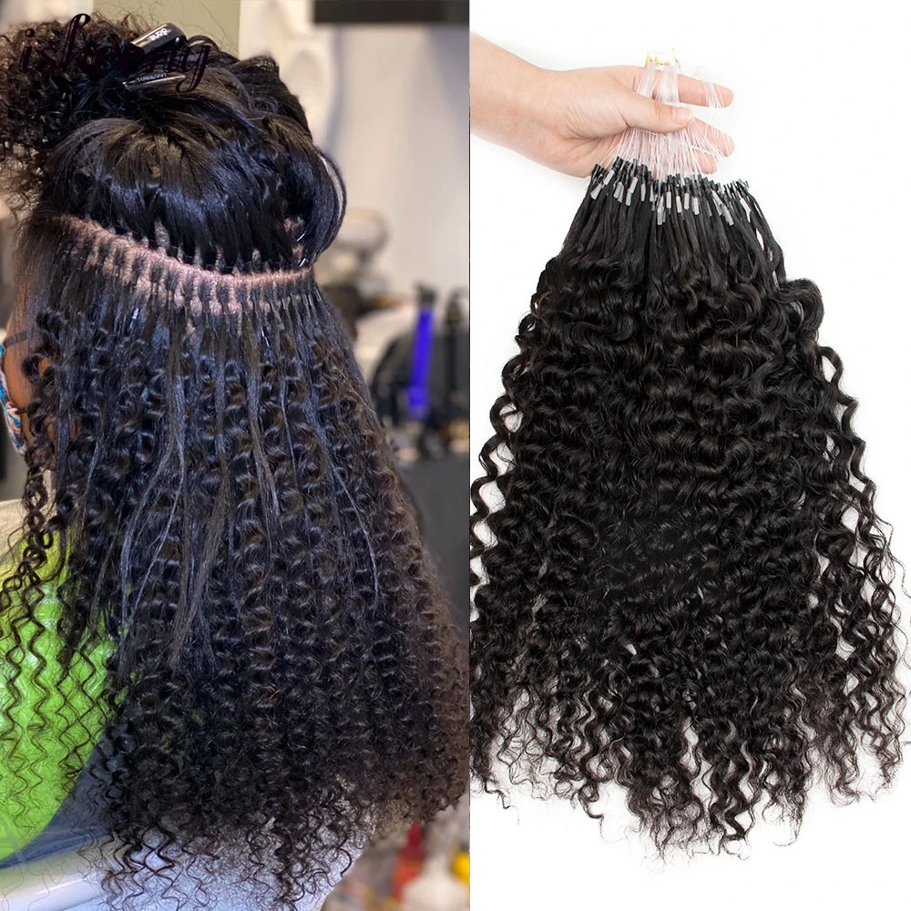 Microlink Hair Extensions Water Wave Human Hair 12"24" Kinky Curly Micro Loop Hair Extension