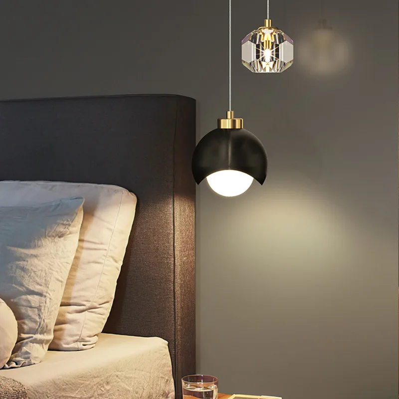 bedside small Glass ball pendant light luxury villa hotel living room chandelier modern creative chandeliers bedroom lamp