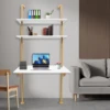 Wall Mount Desk 3 Tiers Computer Writing Table Laptop Industrial Bookcase Floating Pipe Ladder with Shelf for Home Office School 6
