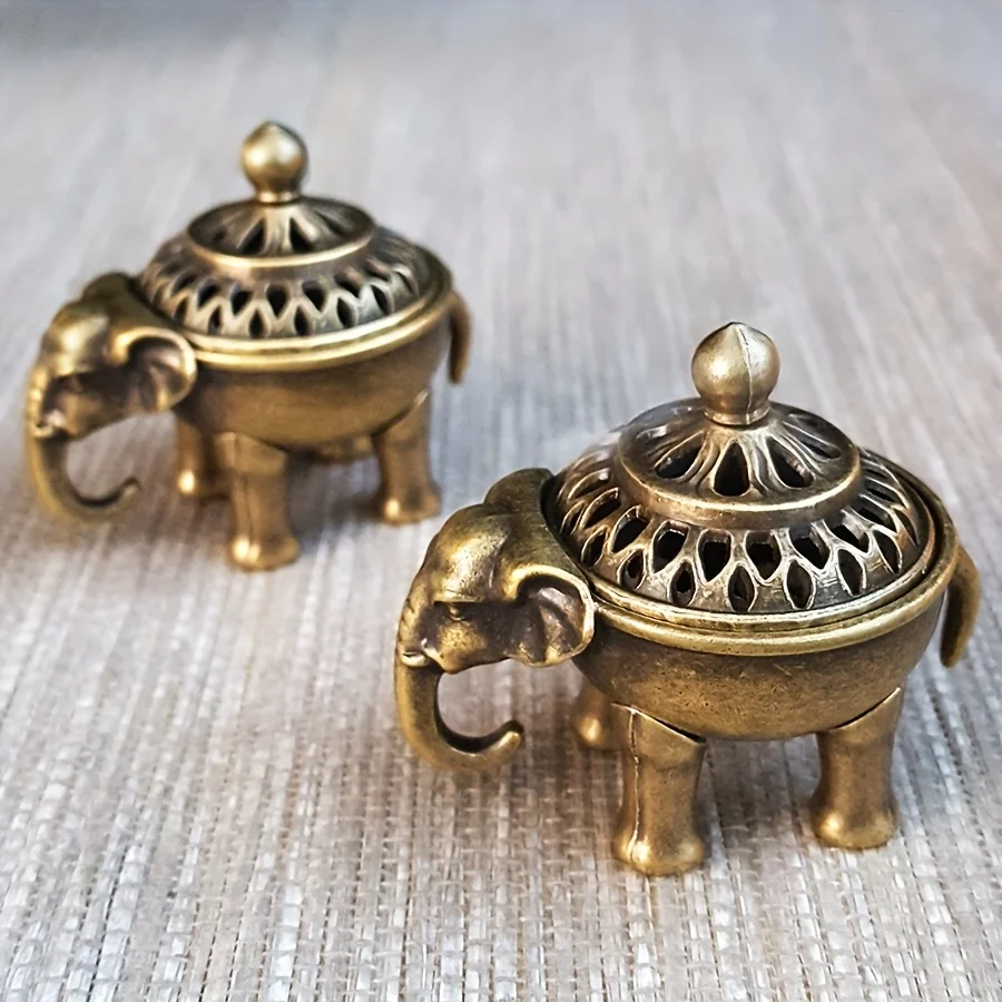 Antique Zinc Alloy Elephant Incense Burner with Creative Zen Incense Holder, Aromatic Stick Stand for Home Meditation Decor