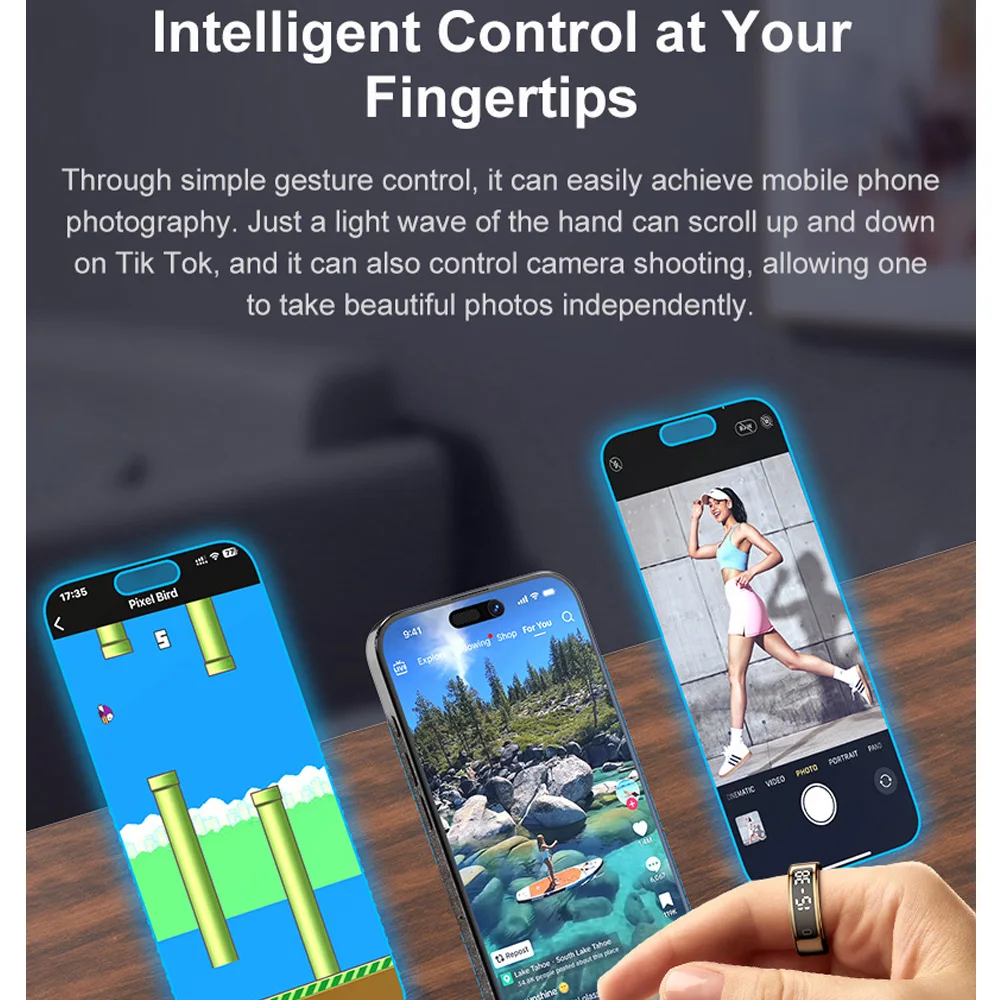 Smart Ring LED Display Screen Heart Rate Blood Oxygen Monitor Smartring Men Women Waterproof Multi Sports Modes Ring For Xiaomi