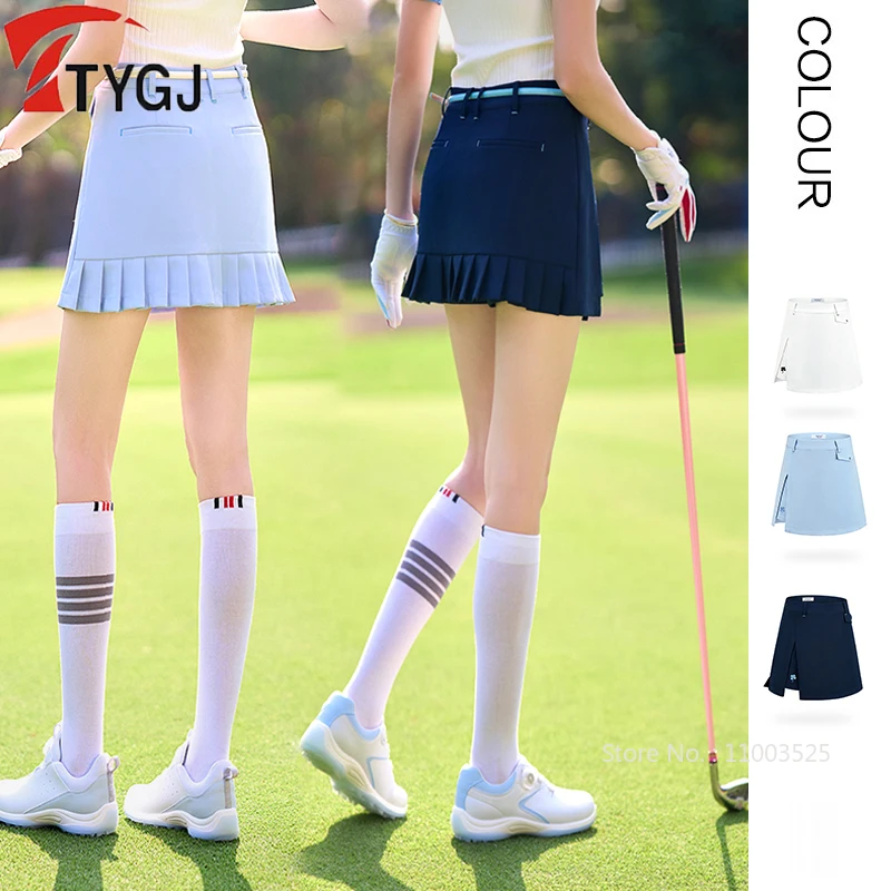 TTYGJ Golf Dress Women Korean Slim Golf Skirts Split Anti-exposure Tennis Skorts Ladies Fashion Pleats Skirts with Inner Shorts