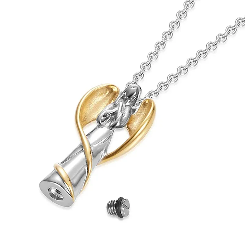 Stainless Steel Urn Necklace For Ashes Heart Angel Wing Cremation Necklace - Stainless Steel Memorial Urn Jewelry For Ashes Of Loved Ones Keepsake Necklace