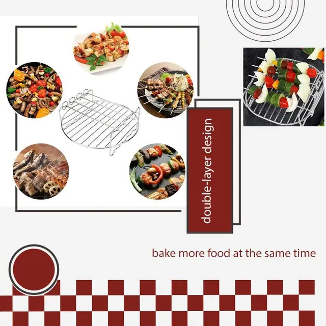 Sütőtálcás Nyársai Air Sütő Rozsdamentes Acél Tartó Bbq Állvány Kettős Rétegű Grill Tálca Csere Barbecue Konyhai Szerszámok - Image 6