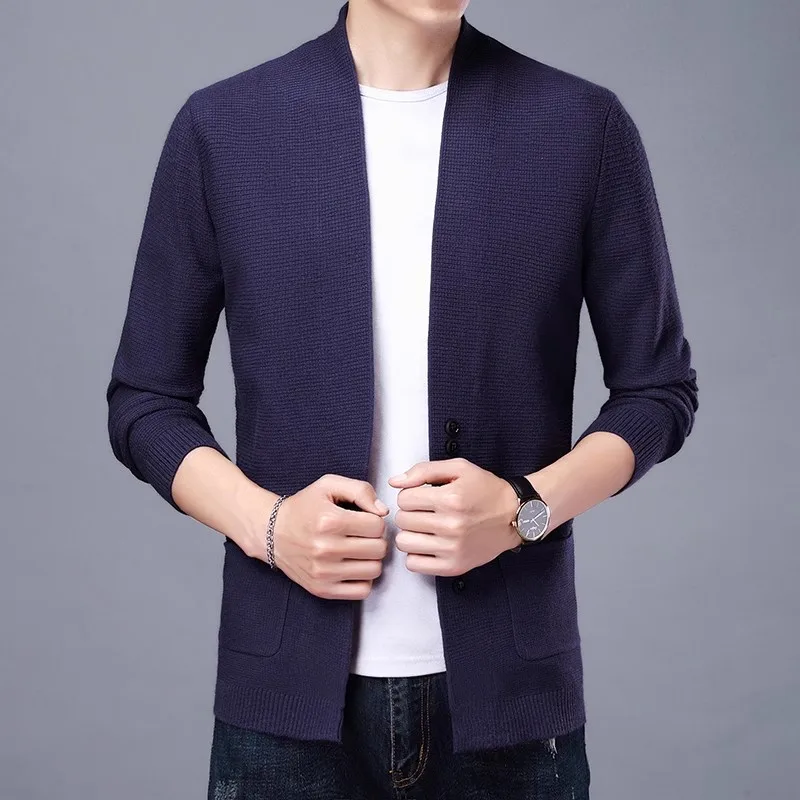 Autumn Winter Knitted Cardigan Men Fashion Slim Fit Sweater outerwear Mens Solid Color V Neck Casual Korean Knit Cardigan Man 5